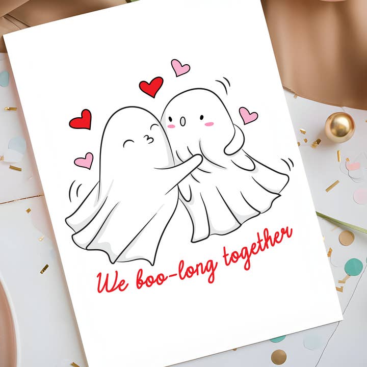 We Boo-Long Together Ghost Greeting Card - Cute Halloween Love Card - Romantic Spooky Valentine or Anniversary Card for Couples for wholesale by Epic Life - Designed