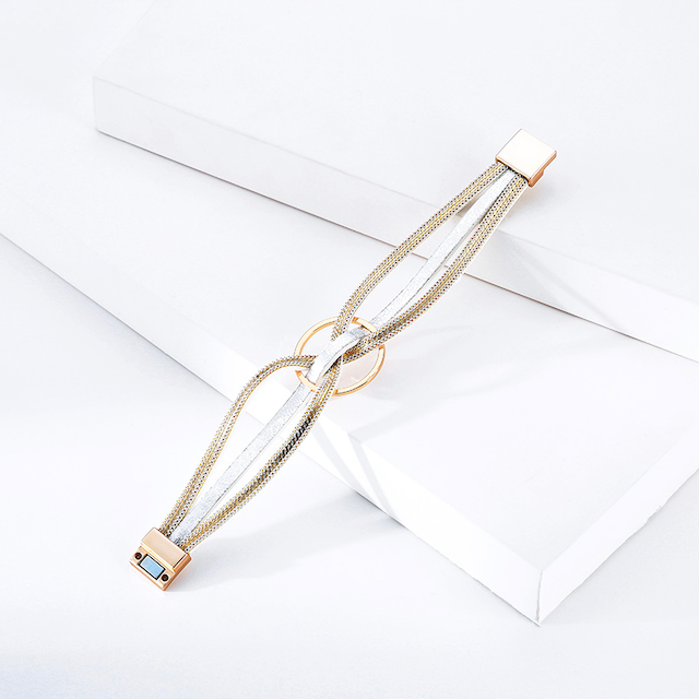 Pretty Persuasions - Wholesale Bangle Bracelet - B22096 Interlocked Ring PU Leather Wrap Bracelet4