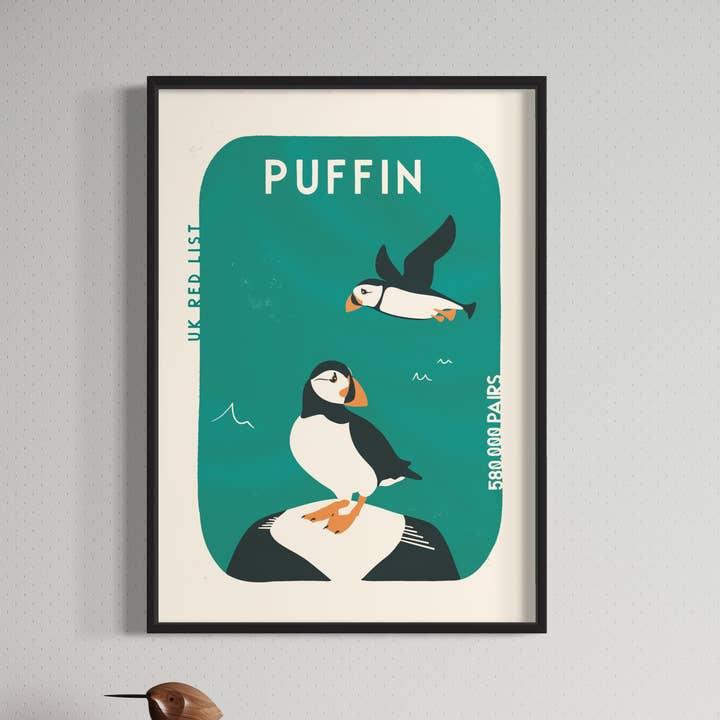 Puffin Retro Wildlife Print for wholesale by Little Egret Design