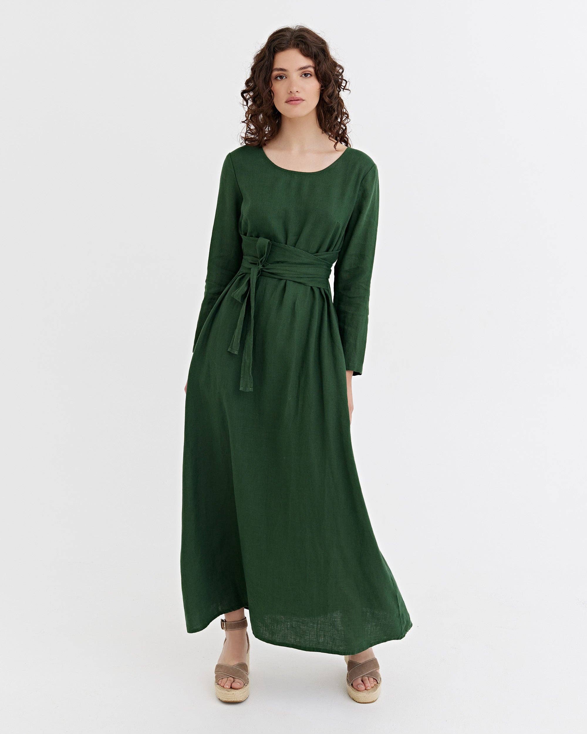 MagicLinen (We handle U.S. import procedures for you) - Wholesale Dress - Women's - Long linen dress GRENADA in Deep green1
