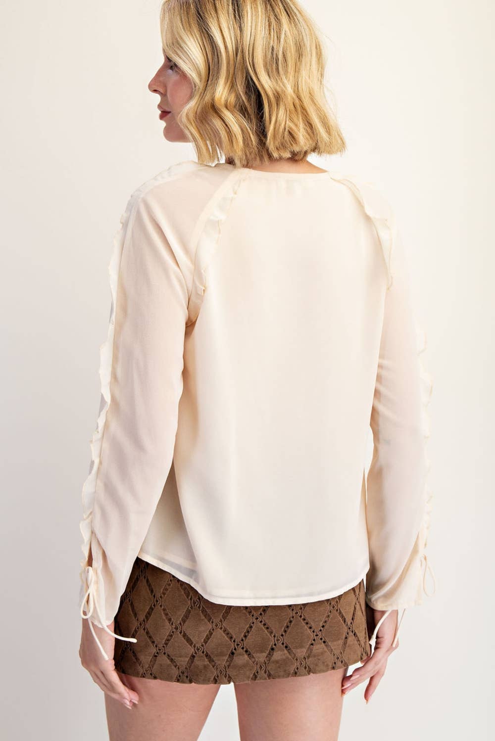 Edit by Nine - Wholesale Blouse - Women's - Ruffled Chiffon Blouse with Tied Front Detail2