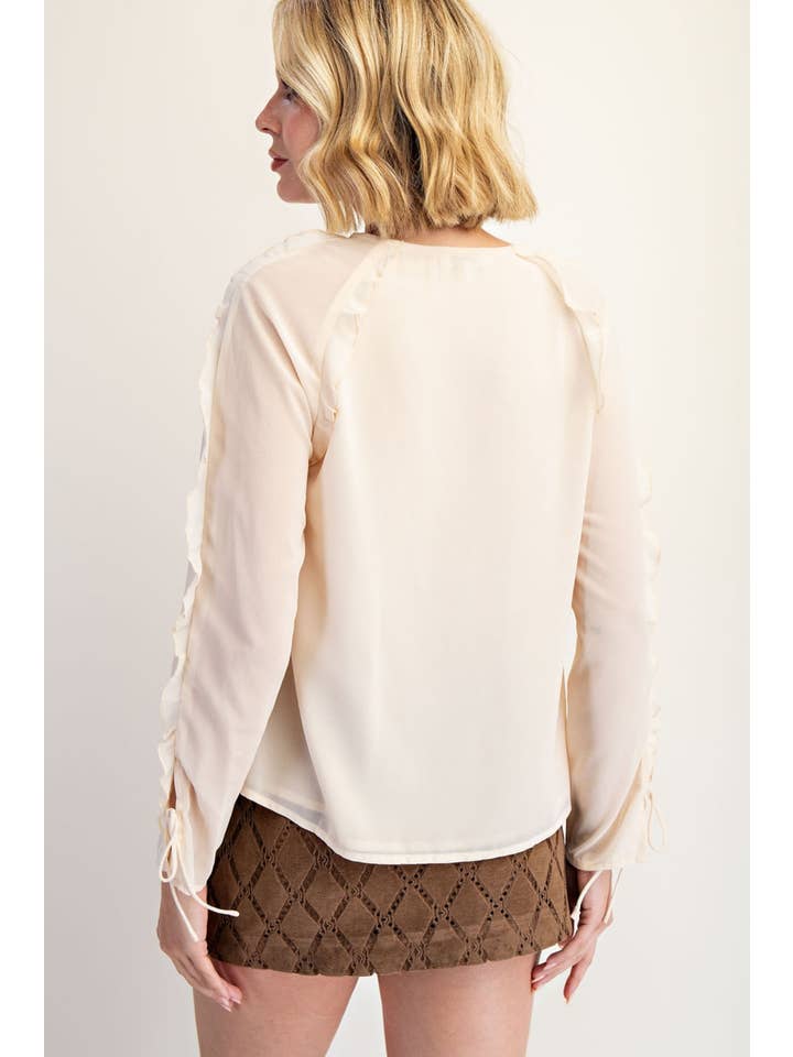 Edit by Nine - Wholesale Blouse - Women's - Ruffled Chiffon Blouse with Tied Front Detail2