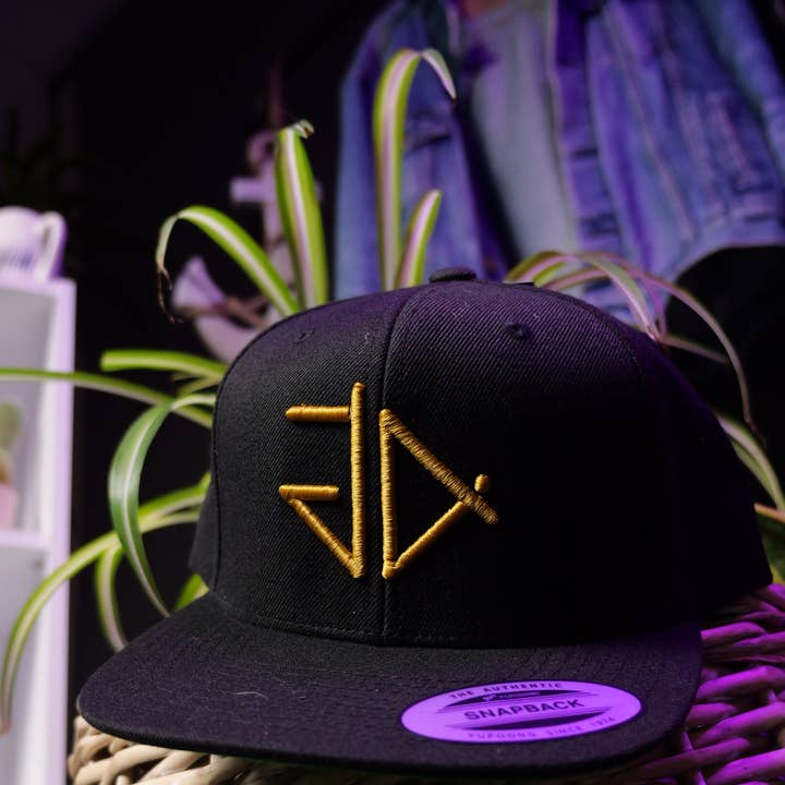 Gold GA 3D Logo Black Snapback Rapper Cap for wholesale by Granite Anchor