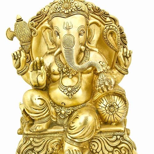 Statue en laiton sculpté de Ganesha assis — 13 po H, 10 po L pour la vente par OMSutra