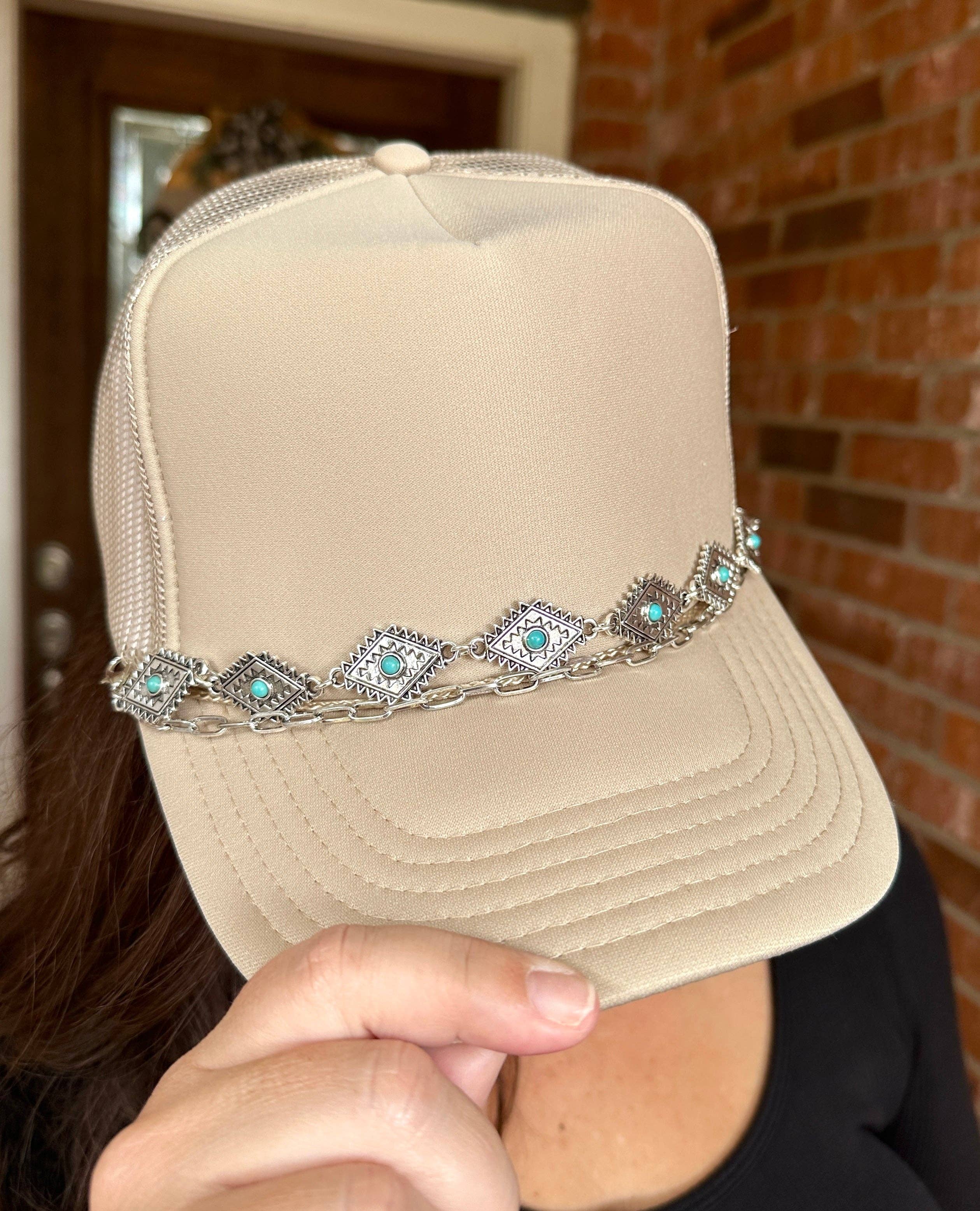 Very Cherry - Wholesale Hat Accessory - Women's - Western Silver & Turquoise Trucker Hat Chain1