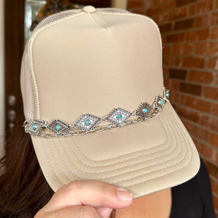 Very Cherry - Wholesale Hat Accessory - Women's - Western Silver & Turquoise Trucker Hat Chain1