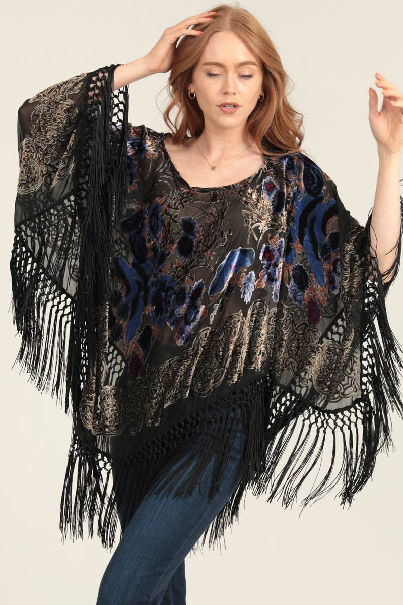Nostalgia – wholesale Poncho - Dam – N2EE7-ASIS BURNOUT VELVET FRANSKANT PONCHO KIMONO4