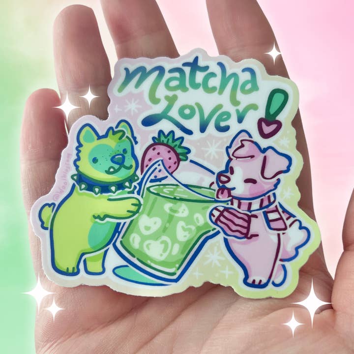 Woolblossom - Wholesale Sticker - "Matcha Lover!" Puppies ~ Sticker