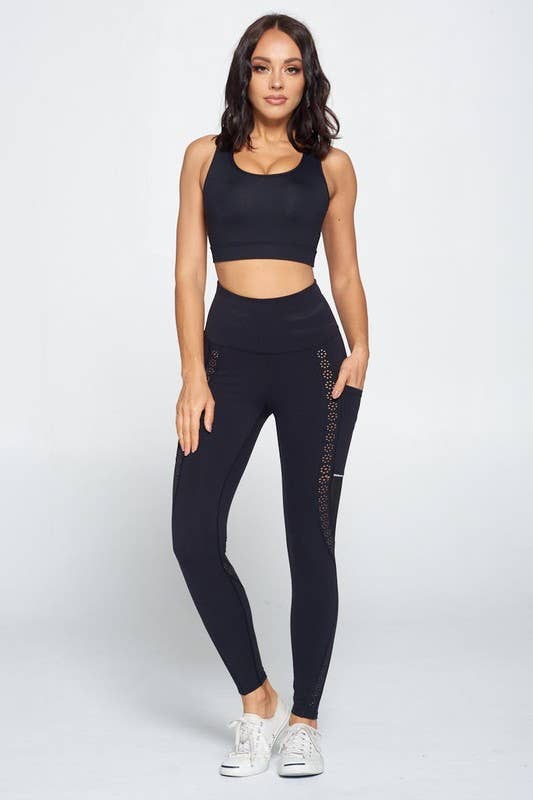 Negro Conjunto de leggings y top de sujetador negro de venta al por mayor en Faire3