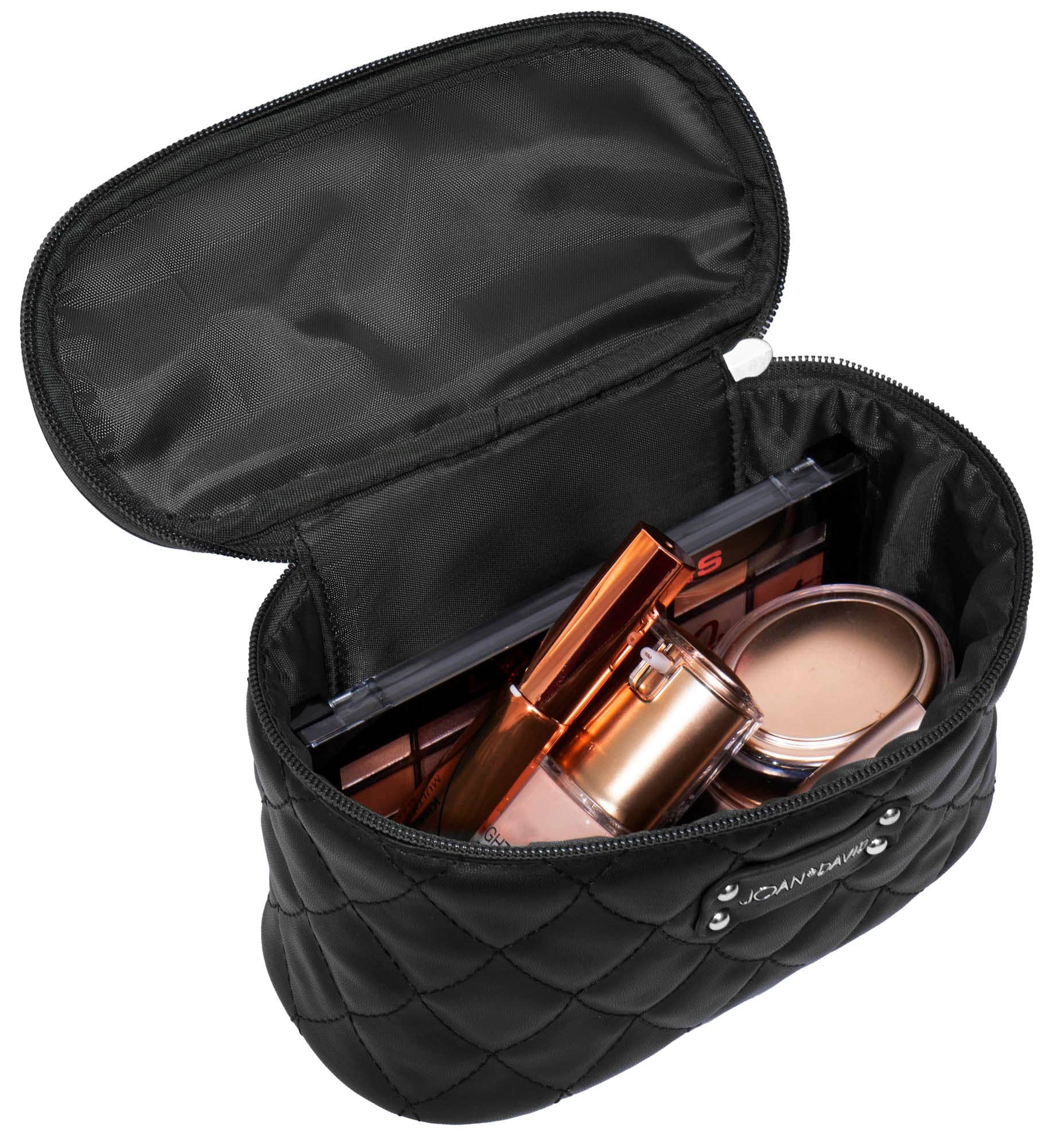 Magid - Wholesale Makeup/Cosmetic Bag - Joan & David Scallop Diamond Quilted Faux Leather 4-Piece Clear Cosmetic Bag Set5