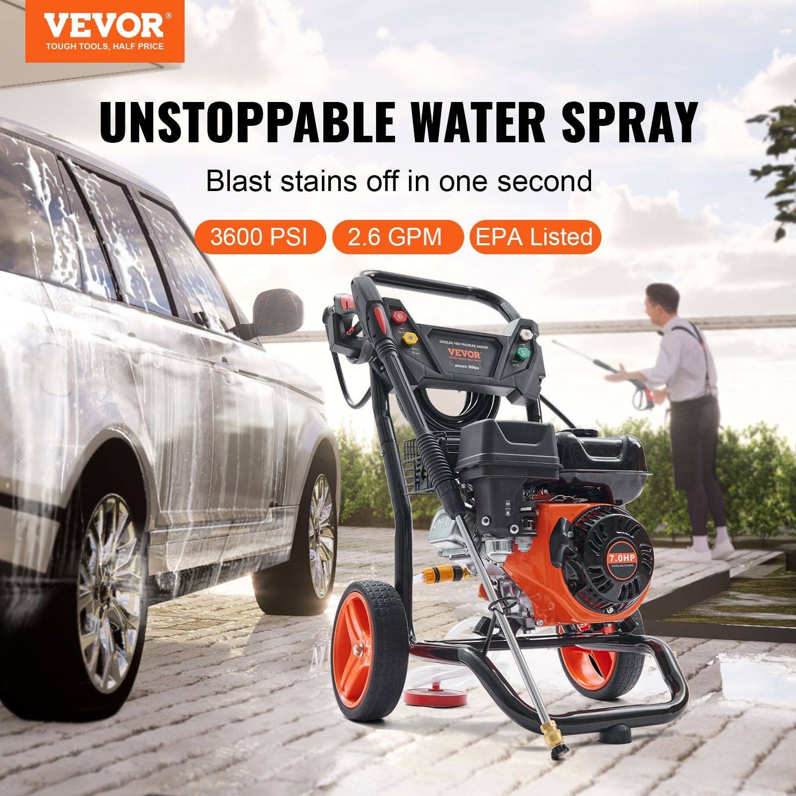 Hard Rock Health Stores - Wholesale Outdoor Grill Tools - Gas Pressure Washer, 3600 PSI 2.6 GPM, Gas Powered Pressure Washer with Copper Pump, Spray Gun and Extension Wand, 5 Quick Connect Nozzles, for Cleaning Cars, Homes, Driveways, Patios1