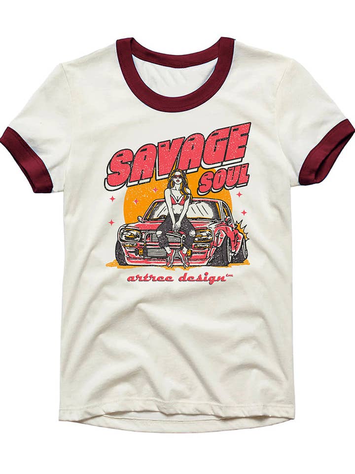 Ringer Tee Savage Soul Vintage Unisex Off-White Top for wholesale by Artree
