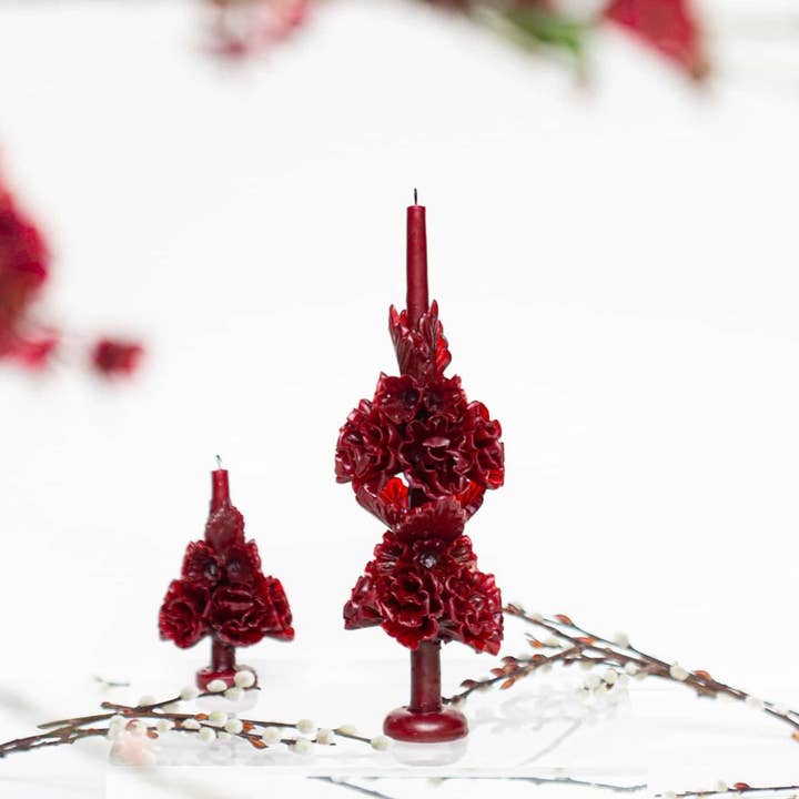 Handgefertigte Merlot-Kerze mit Bienenwachs, Blumenmuster, Oaxaca-Kunst für den Großhandel von Moderno Decor - Decorative Floral Candles