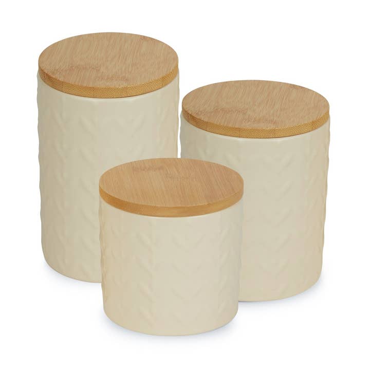 Antique White Matte Retro Vine Texture Ceramic Canister Set for wholesale by Welcome Home Unbeatable Deals