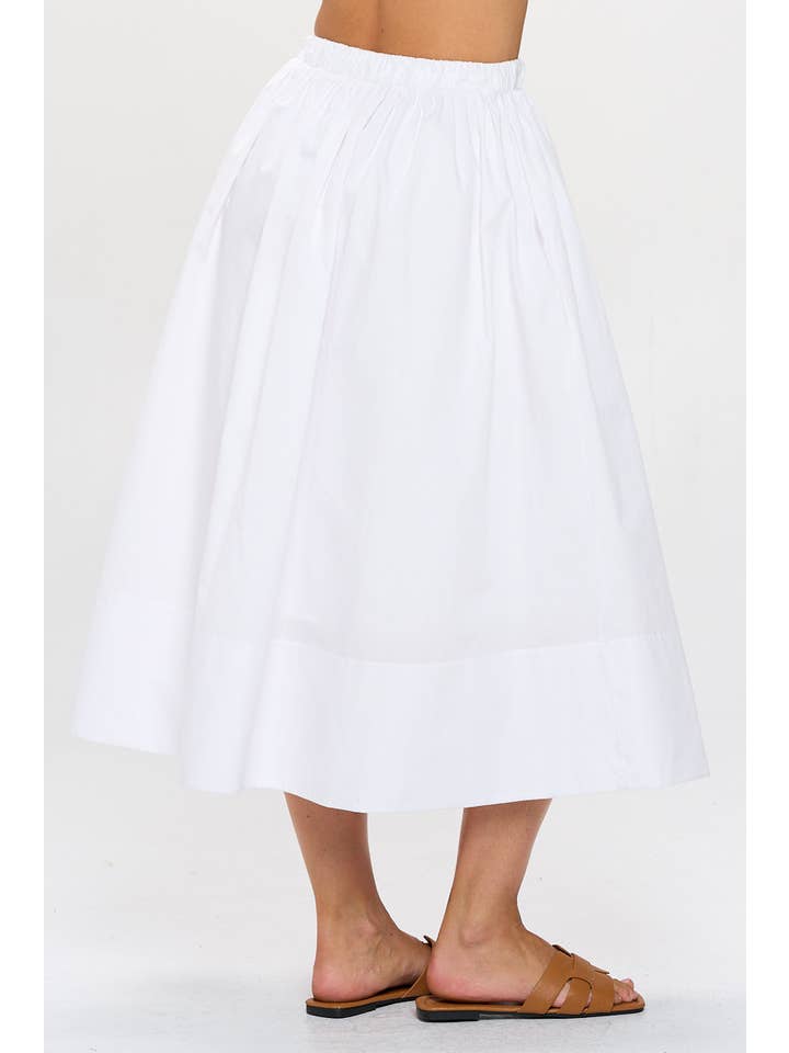 Renee C. - Wholesale Skirt - Women's - Made in USA Cotton Poplin Midi Skirt with Elastic Waistband