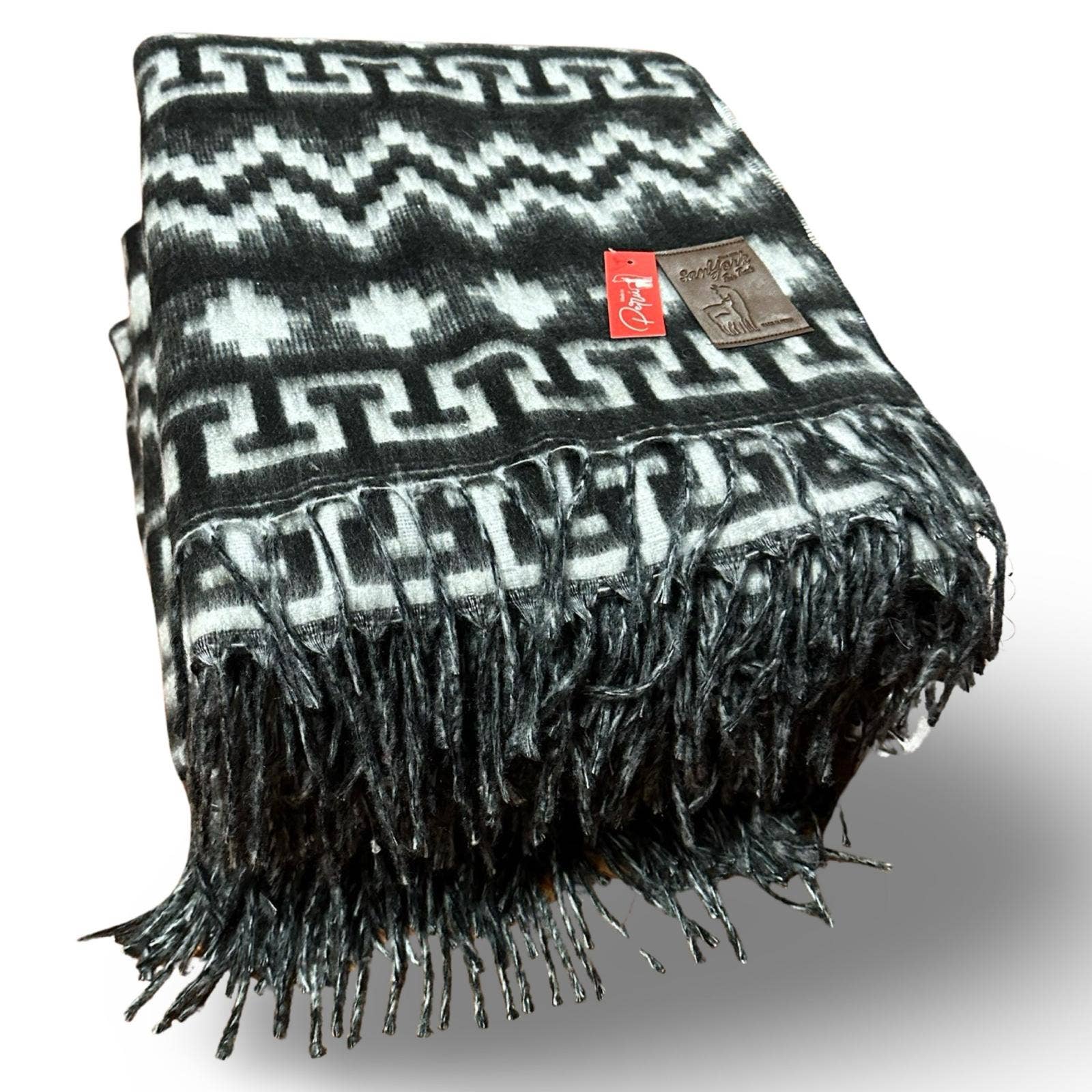 Sanyork Fair Trade - Wholesale Throw Blanket - Brushed Alpaca Geometric Blanket Throw- Black Natural Shades2