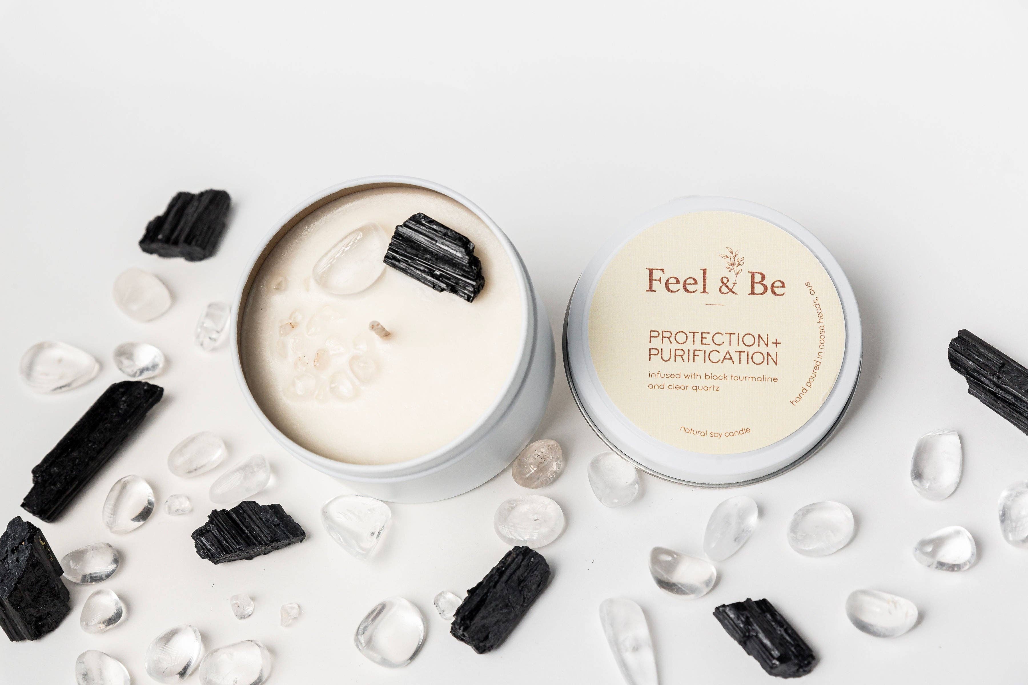 Feel & Be - Venta al por mayor Vela aromática de viaje - Vela de protección y purificación con turmalina negra y cuarzo claro1