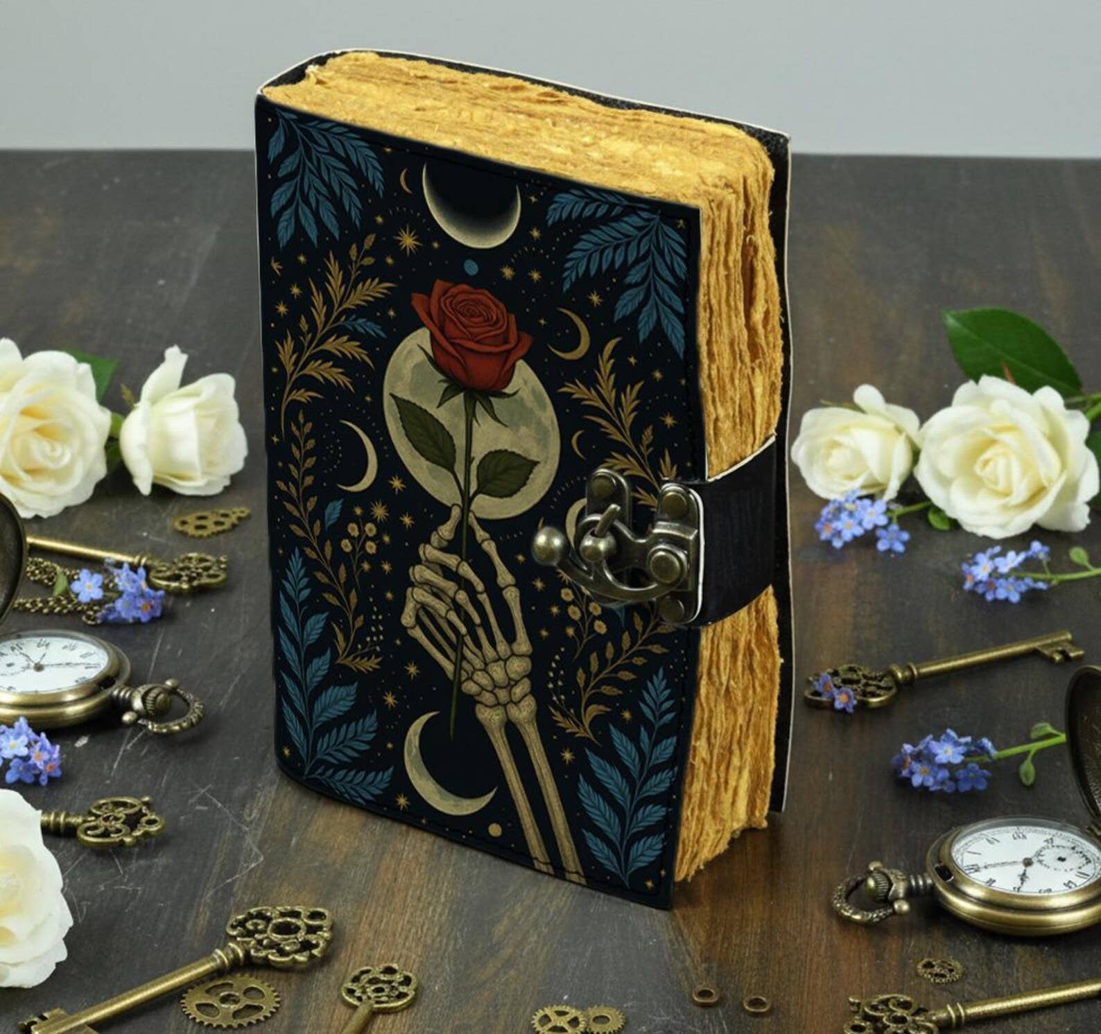 MNM HANDICRAFTS - Wholesale Journal/Diary - Gothic Leather Journal with Skeleton Hand, Rose – Handmade 1
