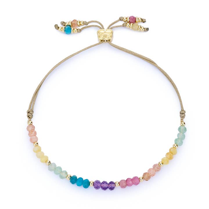 Marigold Rainbow Mix Gold Adjustable Bracelet for wholesale by Boho Betty