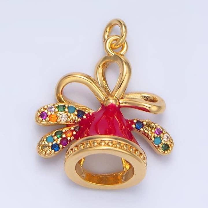 24K Gold Filled Multicolor Micro Paved CZ Christmas Hat Enamel Charm | X613 for wholesale by Aim Eternal