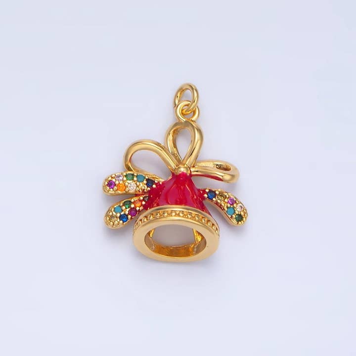 24K Gold Filled Multicolor Micro Paved CZ Christmas Hat Enamel Charm | X613 for wholesale by Aim Eternal