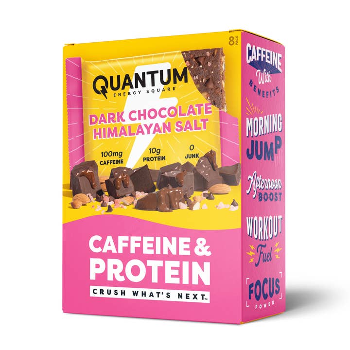 Dark Chocolate Pink Himalayan Salt, Caffeine & Protein Bar for wholesale by Quantum Energy Square