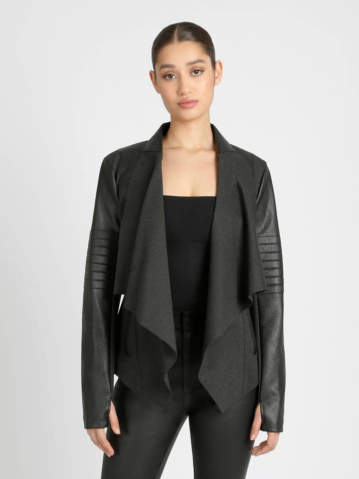 Drape Front Jacket - Heather Charcoal JLS for wholesale by Blanc Noir