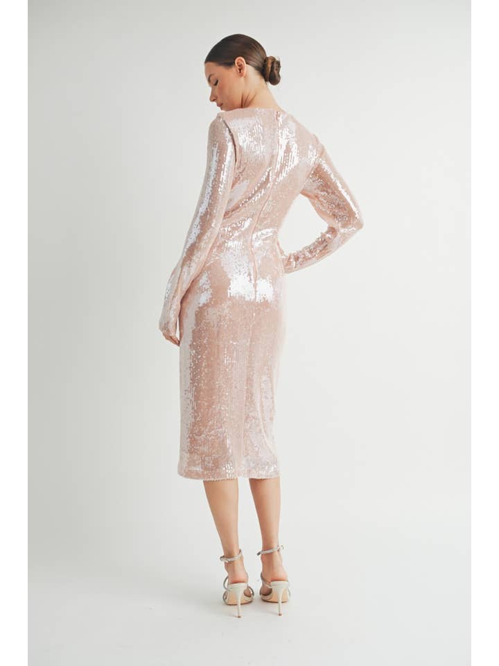 Pink Sequin Bodycon Midi Dress for wholesale on Faire