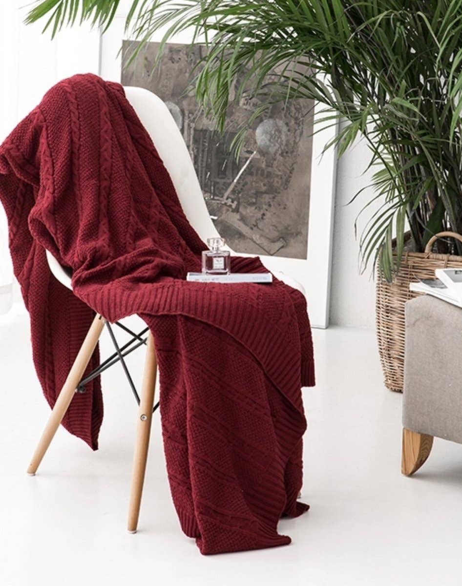 Gia Roma - Wholesale Throw Blanket - Claret Knit Sweater Like Throw Blanket, Plant Fiber & Cotton16
