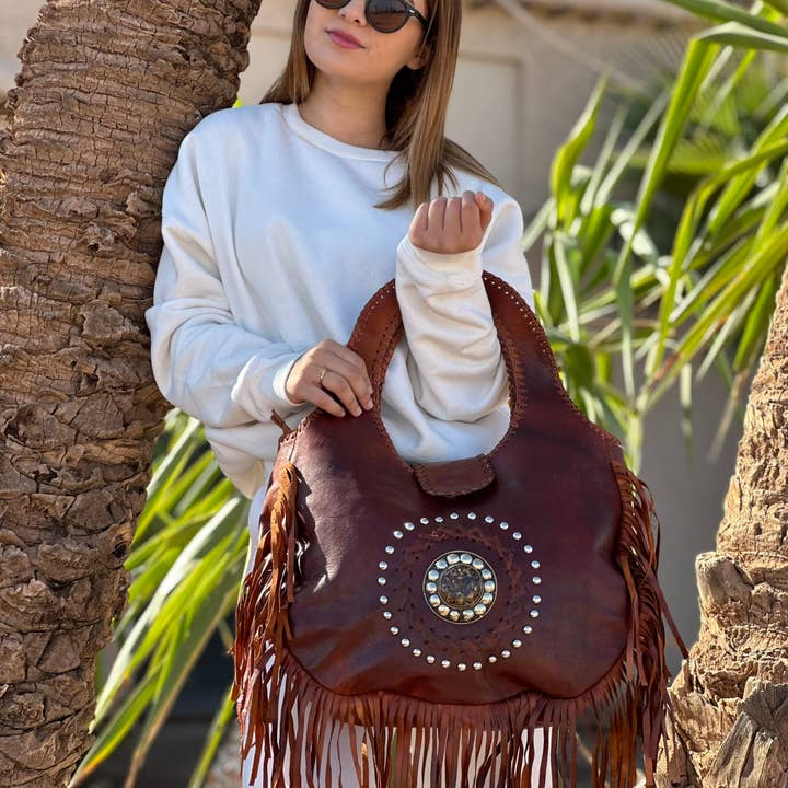Berberwoolrug – wholesale Shoulder bag – women's – Handmade Soft Leather Gypsy Bag | Bohemian Fringe purse 5