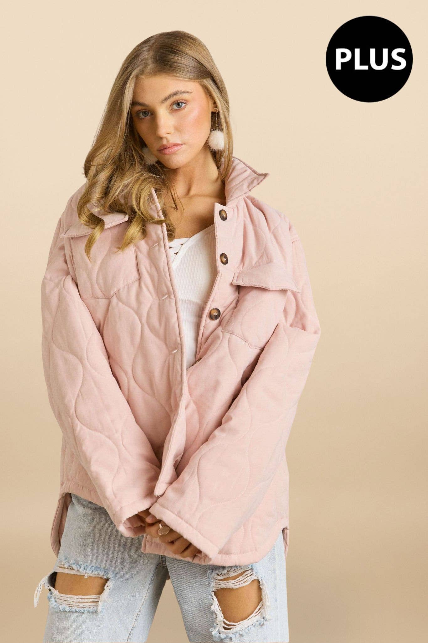 ADORA LA - Wholesale Jacket - Women's - CEJ2640X -PLUS SOLID QUILTED JACKET SIDE POCKET