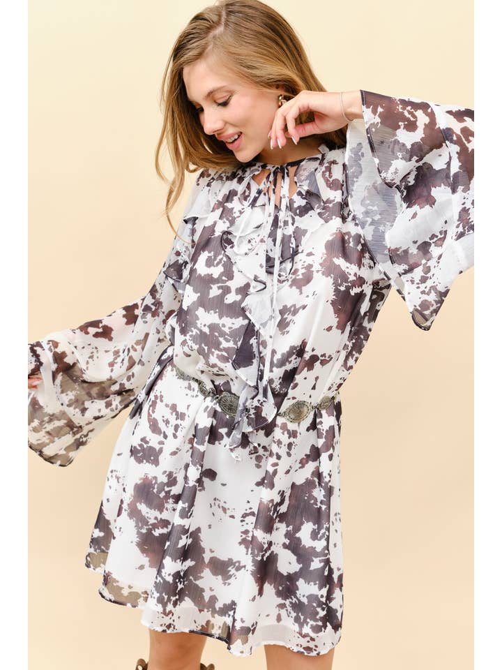 Tea & Cup - Wholesale Dress - Women's - Cow print ruffle front Mini Dress6