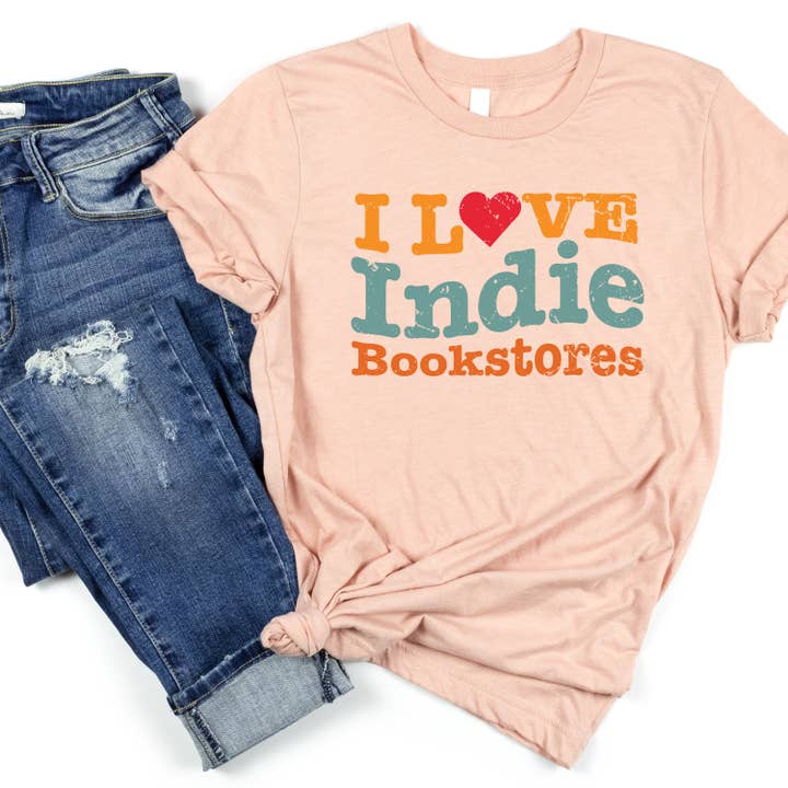 The Obstinate Octopus – Engroshandel T-shirt med print - Dame – „Jeg elsker indie-boghandlere“ Wave Tee3