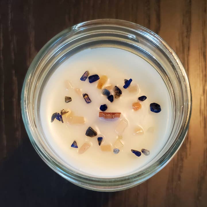 Blissful Spirit Candles - Wholesale Jar/Filled Candle - Presence - Coconut Soy Wax, Wooden Wick with Genuine Crystal2