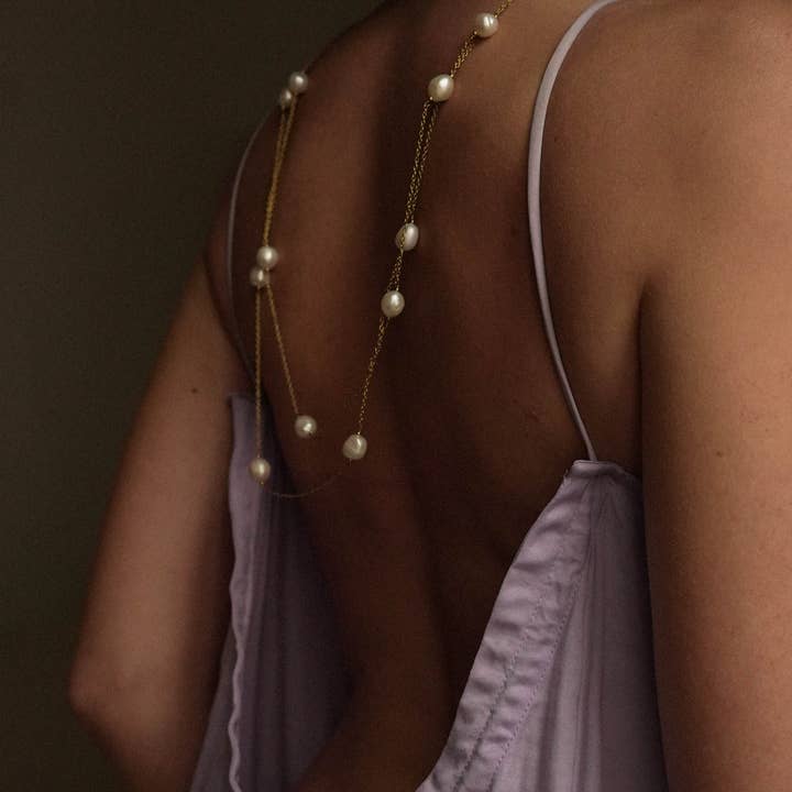 White Stainless steel necklace with fine freshwater pearl chain for wholesale on Faire