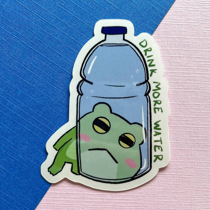 Drik mere vand frøvinylklistermærke for engroshandel hos Frogblobs