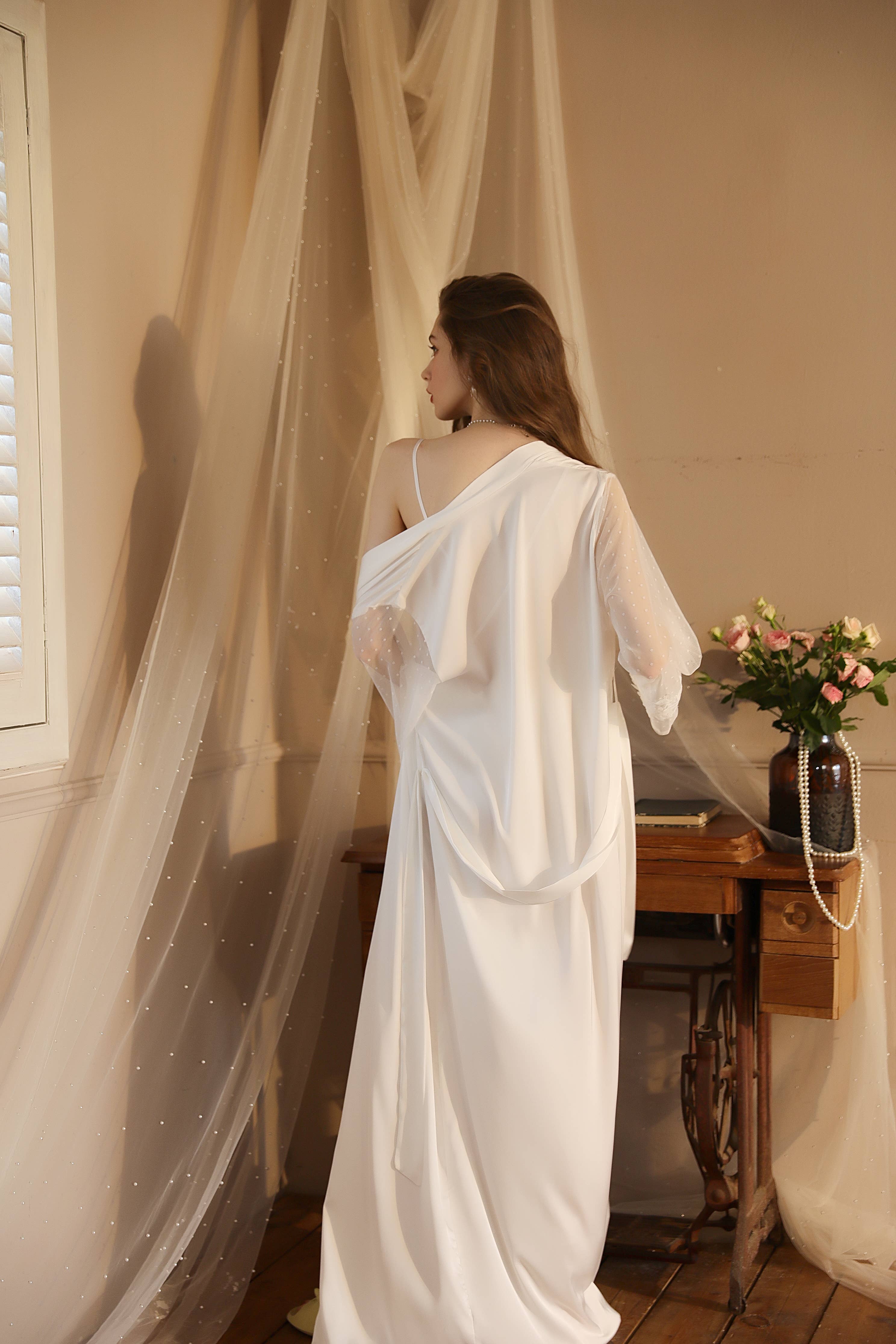 Sweetkama - Wholesale Robe - Women's - Lace Night Gown, Silk Robes,Bridal Party Robes,with babydoll8