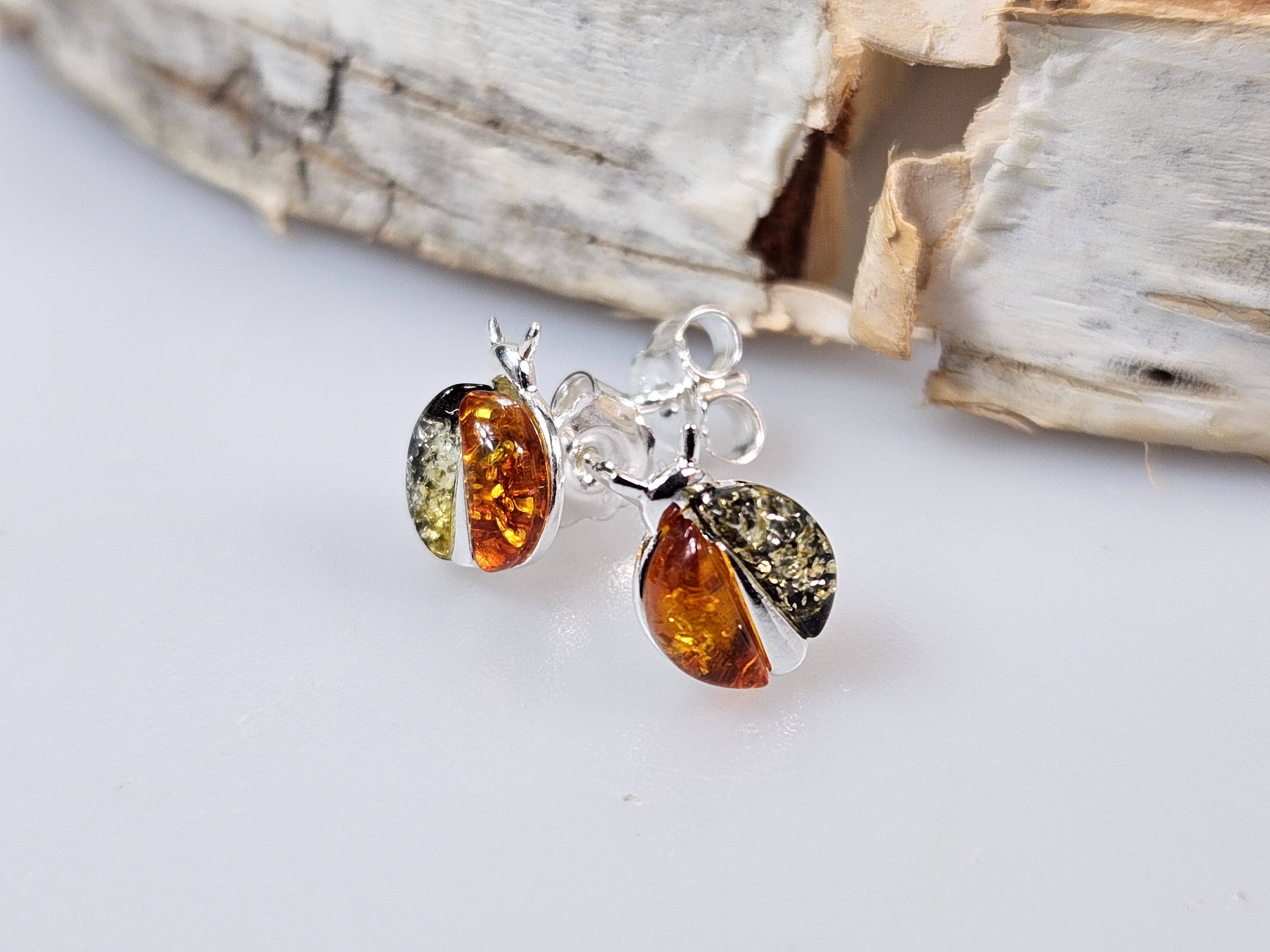 AmberLithuania - Vendita all'ingrosso Orecchini pendenti - Orecchini in ambra, orecchini pendenti con pietre preziose, orecchini a forma di coccinella1