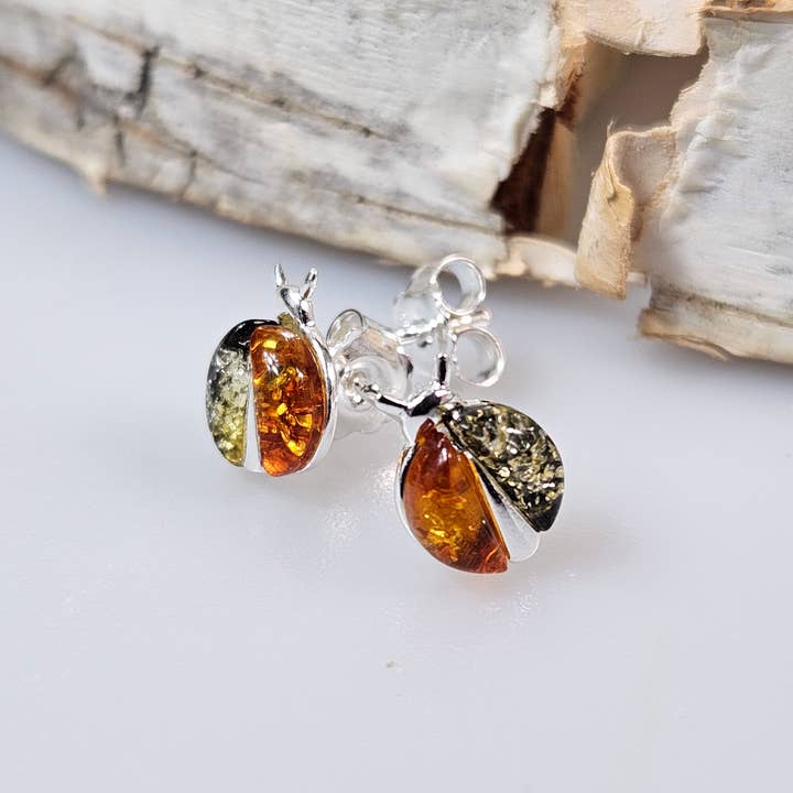 AmberLithuania - Vendita all'ingrosso Orecchini pendenti - Orecchini in ambra, orecchini pendenti con pietre preziose, orecchini a forma di coccinella1
