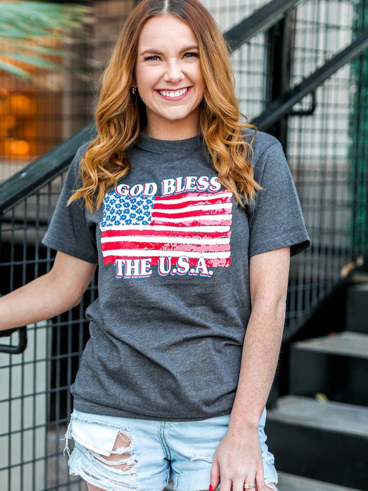 K&C God Bless the USA - (Charcoal) SS for wholesale by Jadelynn Brooke