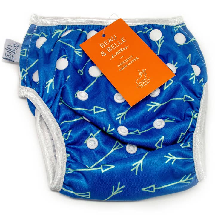 Baby Cloth Swim Diaper Blue Green Arrows Adjusts 0-3 Years for wholesale by Beau and Belle Littles