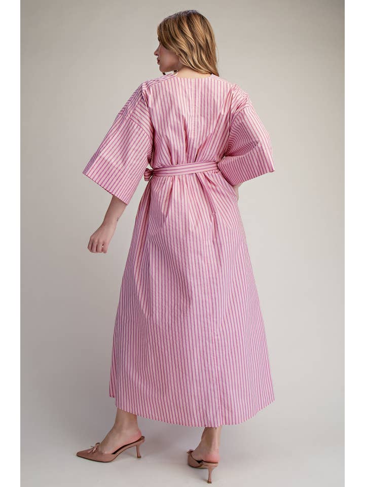 Glam - Wholesale Dress - Women's - Belted Relaxed Stripe Midi Dress6