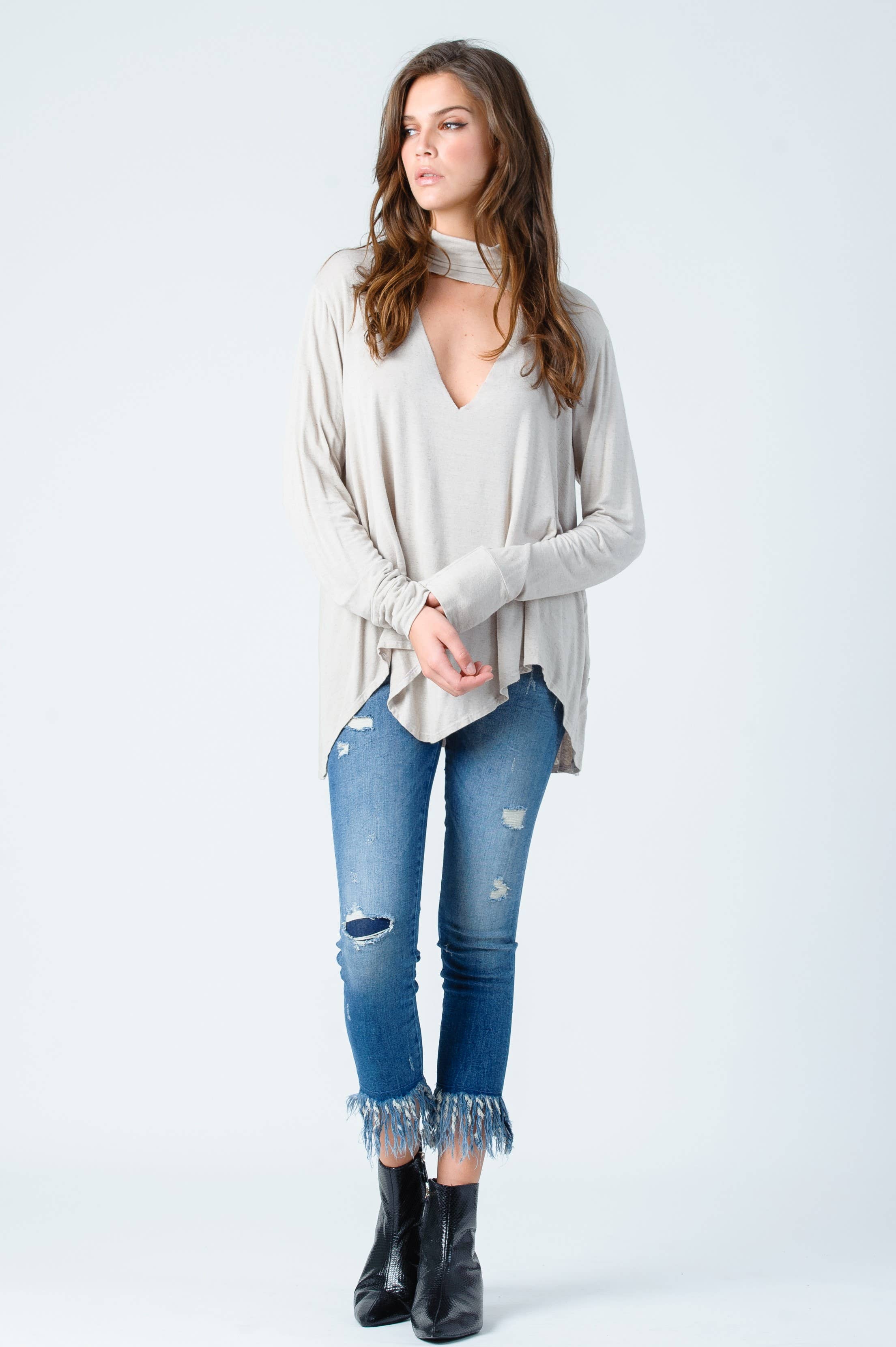 Lucca Couture - Wholesale Blouse - Women's - ELSA LS CHOKER TOP1