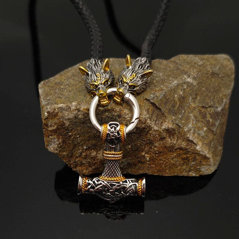 SALINA TRADING INC - Wholesale Pendant/Charm Necklace - Celtic Wolf Head Leather Necklace with Hammer Pendant10