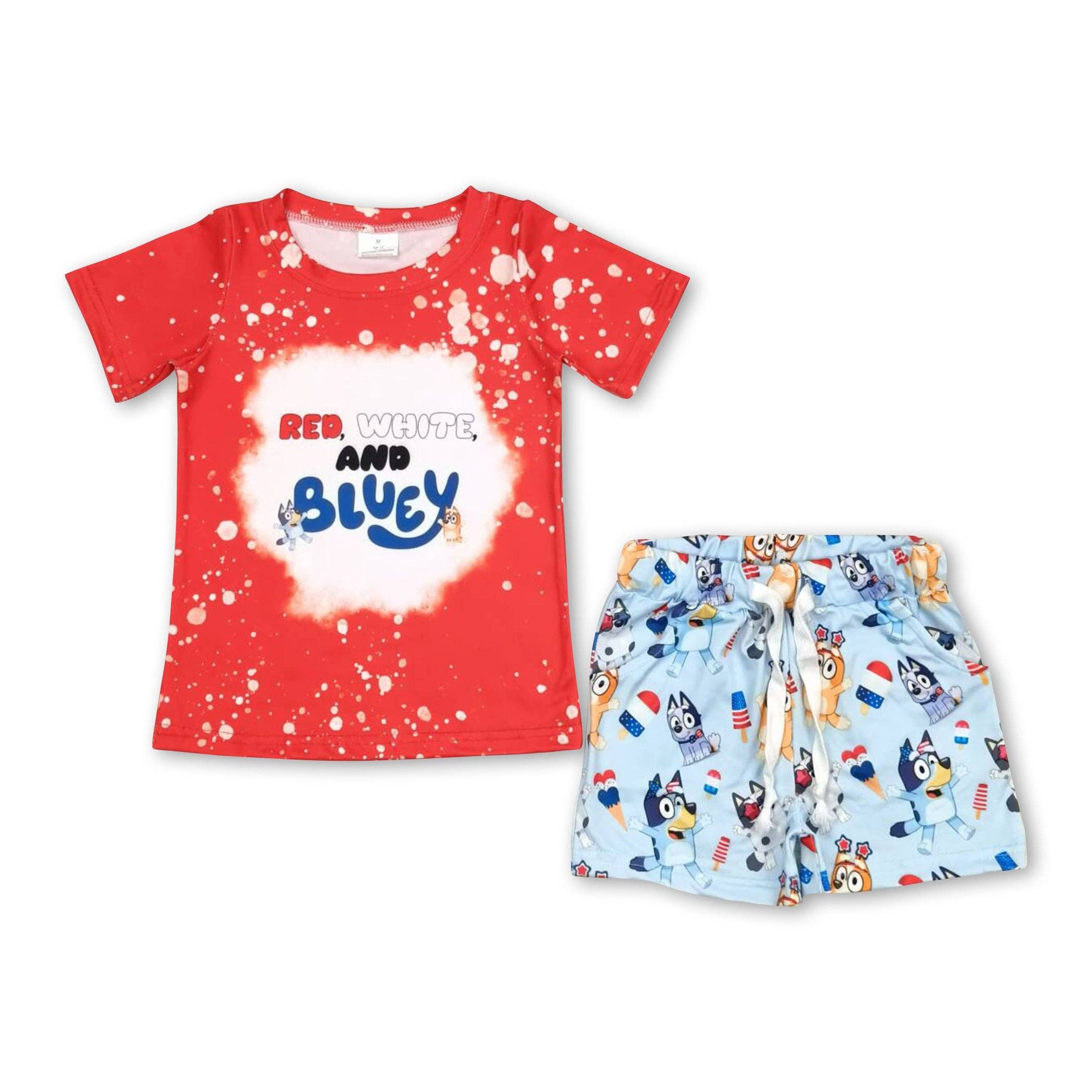 Yawoo Garments - Wholesale Top & Short Set - Kids - Red white blue dogs top popsicle shorts boys 4th of july outfits0