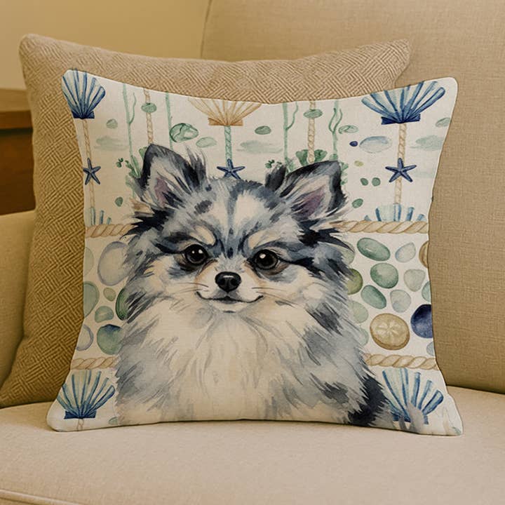 Almofada de Vidro do Mar Costeiro Pomeranian Blue Merle 18x18 WDK716 por atacado de Caroline's Treasures