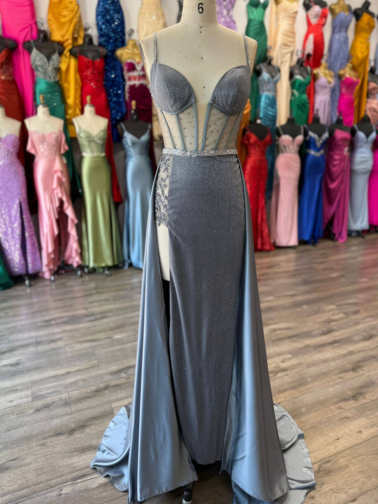 La Veneto - Wholesale Dress - Women's - Spaghetti Strap sweetheart neckline, sheer bodice, scattered21