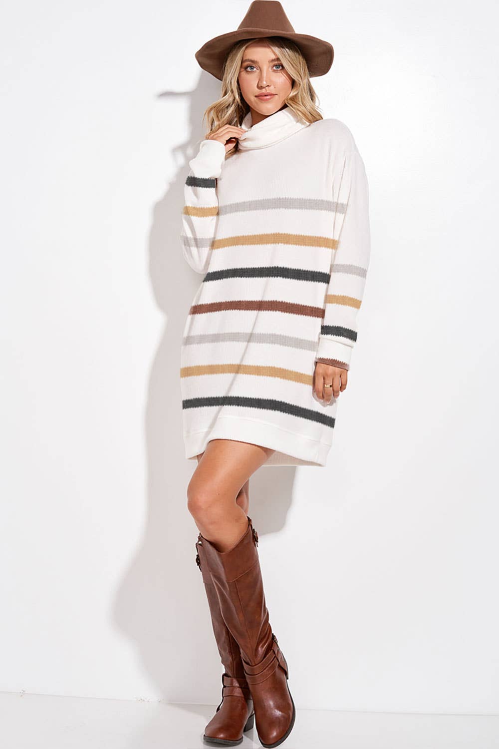 Phil Love - Vente Robe – femme - T913G9925A - Robe tunique rayée à col roulé7