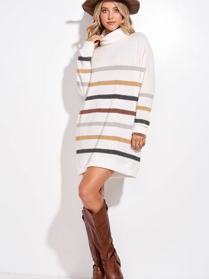 Phil Love - Wholesale Dress - Women's - T913G9925A - Striped Turtleneck Tunic Dress4