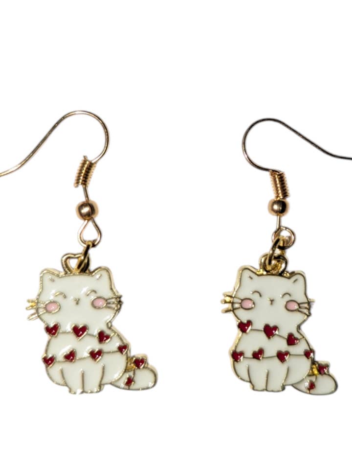 Charming Heart Kitty Earrings | Cat Lover Valentine Jewelry for wholesale by Made By Scratch Crafts